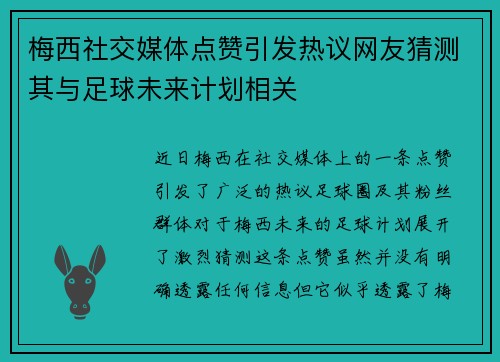 梅西社交媒体点赞引发热议网友猜测其与足球未来计划相关